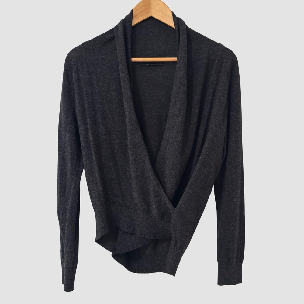 All Saints Gray Merino Wool V Neck Dapped Long Sleeve Sweater M ($199)